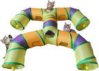 Foldable H-Shaped Cat Tunnel Toy with Interactive Playing Balls - 4 Exits for Cats, Kittens, Rabbits & Small Pets Collapsible Play Tube for Indoor Fun & Exercise (Colorful)