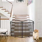 Malier Metal Freestanding Dog Gates, Outdoor Indoor Dog Fences, Extra Wide Foldable Puppy Gate for Stairs, Hallways, Yard