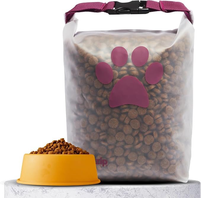 (re)zip Roll Top Pet Food Storage Bag (14-Cup) | BPA-Free, Food Grade, Pet Safe | Keeps Kibble Fresh for Camping, Dog Boarding, Weekend Getaways | Machine Washable | Magenta