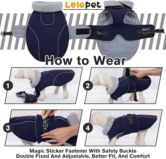 Lelepet Dog Jackets for Small Dogs Waterproof Dog Coat with Adjustable Fit | Reflective Fleece Vest with Adjustable Buckle Hook & Loop Windproof Cold Weather Coats for Small Medium Large Dogs, Shih Tzu