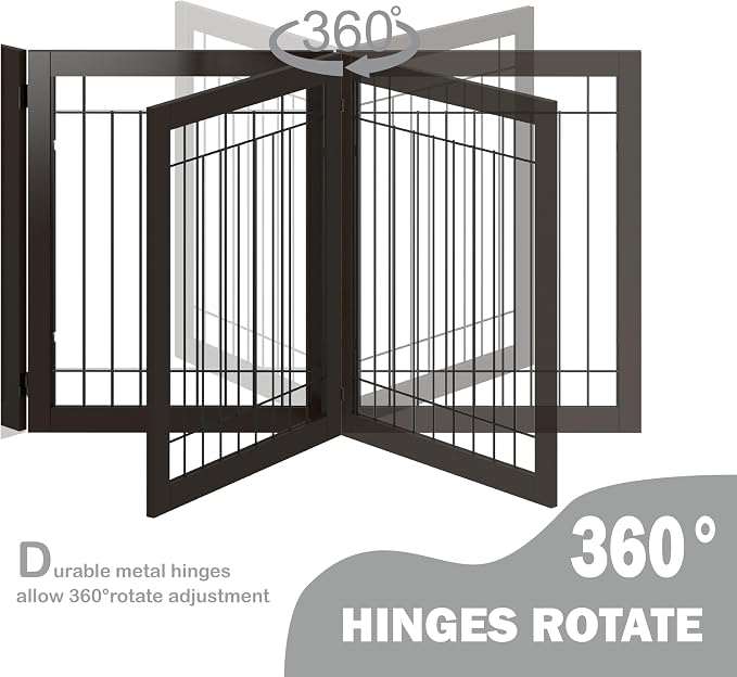 SPIRICH 96-inch Extra Wide 30-inches Tall Dog Gate with Door Walk Through, Freestanding Wire Pet Gate for The House, Doorway, Stairs, Pet Puppy Safety Fence, Support Feet Included(Espresso)
