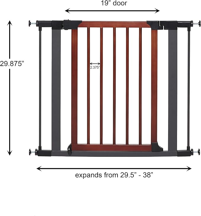 Midwest 29" Walk-Thru Dog Gate, Wooden Door | Steel Frame, Pressure Mounted, Expands 29.5"-38" Wide, Auto-Close Door, Latch Closure, Includes Two 3" Extensions