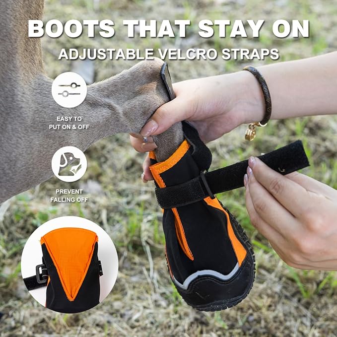 Dog Shoes for Large Dogs,Waterproof Dog Booties for Hot Pavement Winter Snow,Anti-Slip Dog Boots Paw Protector with Reflective Strips for Outdoor Walking Hiking (Black,2.15")