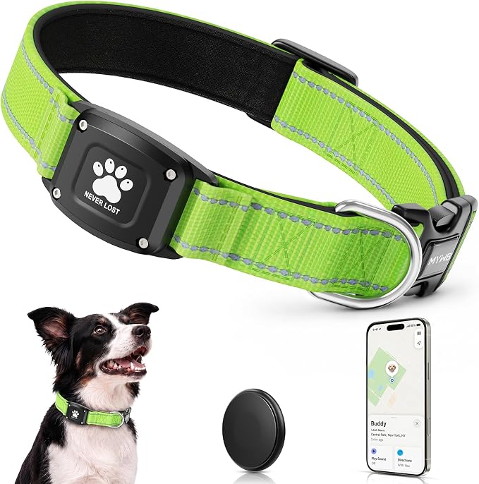 GPS Dog Collar Tracker 2-in-1,Reflective Waterproof Pet Collar,iOS-Only,No Monthly Fees,Unlimited Range,Dog Tracking Collar Pet Tracker,for Small Medium Large Dogs(XS (10.5"-13.5"), Green)