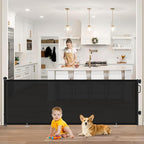 96" Retractable Baby Gate, Long Mesh Dog Gate for Garage Deck Porch | Strong Suction Disc Prevent Crawling Under, 34" Tall Child Safety Gate for Large Openings, Indoor Outdoor Use, Black