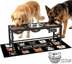 Extra Large Elevated Dog Bowls, 4 Adjustable Height with Three 101oz/3000ml Large Stainless Steel Bowls and Splash pad, Raised Dog Bowl Stand for Large and Extra Large Breeds