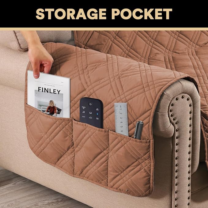 100% Waterproof Couch Cover for 3 Cushion Couch Sofa Pet Friendly Non-Slip Couch Cover for Dogs Washable Water Resistant Furniture Protector with Elastic Straps(XL Sofa 78", Terracotta)