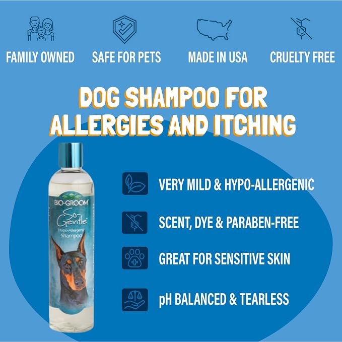 Bio-Groom So-Gentle Hypoallergenic Dog Shampoo - Tearless, Cat & Dog Bathing Supplies, Puppy Shampoo for Gentle Skin, Cruelty-Free, Made in USA, Tear-Free Dog Products - 12 fl oz 1-Pack | Cat & Dog Bathing Supplies, Puppy Shampoo for Gentle Skin, Cruel...