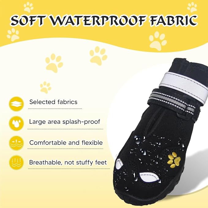 Dog Shoes for Large Dogs, 360°Anti Slip Medium Dog Boots & Paw Protectors Winter Snowy, Waterproof 4Pcs Dog Booties with Reflective Strips (Size 1: 1.57''x2.09''(W*L), Black)