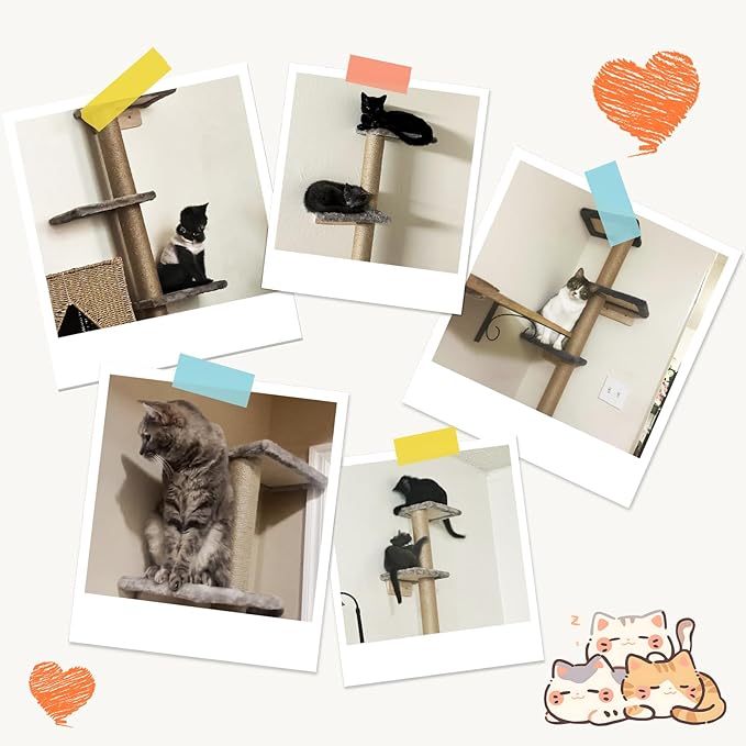 PAWSCRAT 5-Tier Wall-Mounted Cat Tree, 80-Inch Sisal Post, PureWhite | Cat Tower for Indoor Cats, Cozy hammock and Durable Sisal Post Give Cats Vertical Space to Jump, Climb, Scratch and Rest.