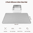 Cat Litter Mat for Litter Box 2 Pack 34" x 22" Silicone Mat, Light Grey | Extra Large Cat Litter Mat Litter Trapping Mat, Non-slip, Waterproof litter box mat with Raised Edge, Pet Mat for Cat, Dog