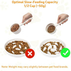 Ceramic Slow Feeder Cat Bowl 6.3" Wide (White) | Anti-Gulping & Keep Fit, Dishwasher Safe, For Dry and Wet Food, For Cats and Small Dogs, Shallow Bottom Puzzle Feeder