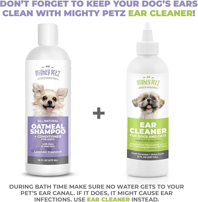 Mighty Petz 2-in-1 Oatmeal Dog Shampoo and Conditioner – 16 oz Natural Support for Allergies, Itchy Sensitive Skin. Moisturizing & pH Balanced for Dogs with Oatmeal and Aloe Vera