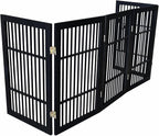 Urnporium Pet Dog Gate Freestanding, Strong Durable Folding Wooden Fence, Portable Acacia Hardwood Safety Barrier for Indoor & Outdoor Use (Black Pet Gate, 5 Panel 30" Tall)