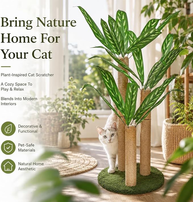 LEMONDA 31.5Inch Cat Scratching Post | Cat Scratcher Tree, Cat Scratching Posts,3 Scratching Poles,2 Interactive Dangling Balls, For Indoor Kitten & Adult Cats