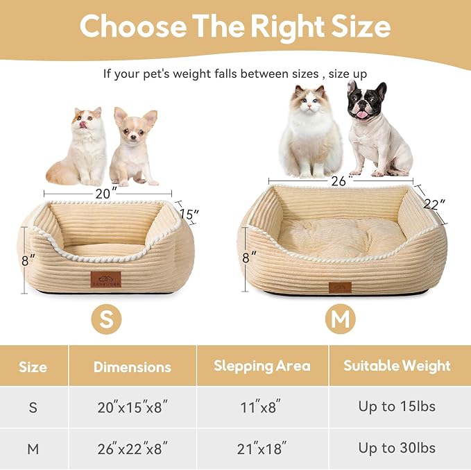 Zerbuger Rectangle Cat Dog Bed for Large Medium Small Pets Indoor Outdoor Machine Washable Sleeping Sofa Non-Slip Bottom Soft Puppy Bed Durable Orthopedic Calming Pet Cuddler (Small, Coffee)