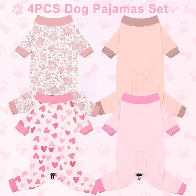 Bienbee Dog Pajamas, 4 Pack Adjustable Onesies for Small to Large Dogs XS | Dog Shedding Suit with Soft Fabric, Breathable & Stretchy, and Adjustable Back Length for Sleeping Lounging and Daily Use