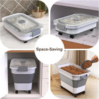 Rice Storage Container, Collapsible Airtight Food Storage Containers 20-30lbs with Clear Lid and Wheels, Rice Dispenser with Scoop for Flour Cereal Pasta Grain, Cat Pet Bird Dog Food Storage Container