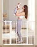 keny 36" Extra Tall Baby Gate for Stairs, Auto Close Dog Gate for Doorways | 29.7-51.5" Adjustable Width, Easy Walk Thru Pet Gate with 21.1" Large Opening Door, White