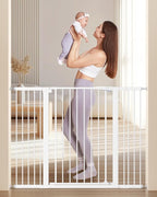 keny 36" Extra Tall Baby Gate for Stairs, Auto Close Dog Gate for Doorways | 29.7-51.5" Adjustable Width, Easy Walk Thru Pet Gate with 21.1" Large Opening Door, White