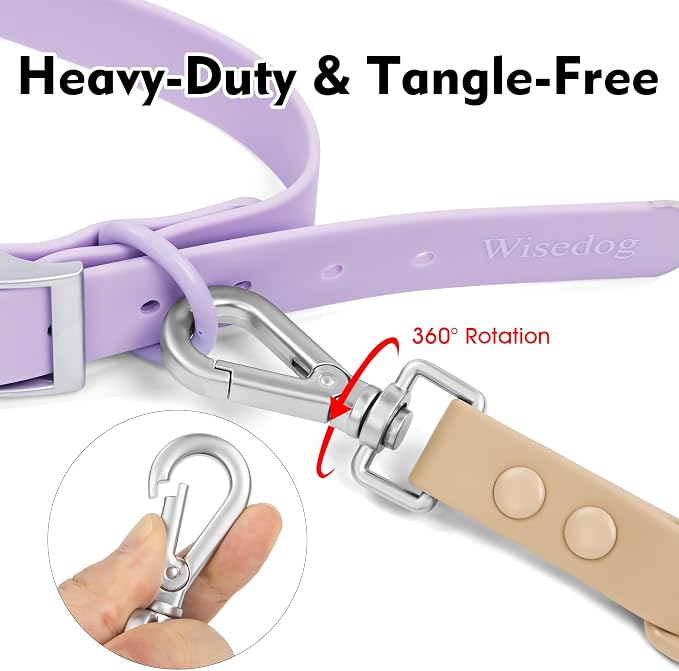 Wisedog Waterproof Dog Leash, Sand Color, 5 ft × 3/4 in | Adjustable, 2 Metal Swivel Hooks, Easy to Clean, For Small, Medium, Large breed Dogs