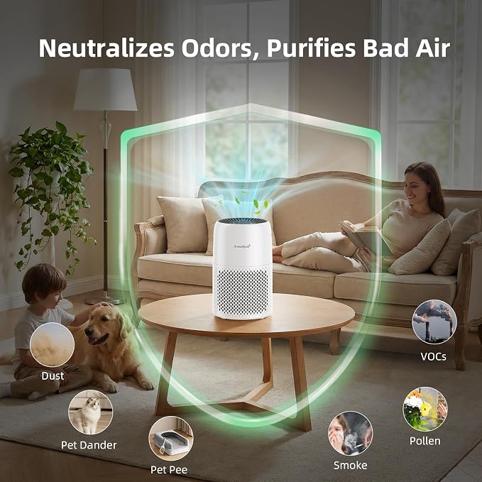 AromaRoom Pet Air Purifier for Home, H13 HEPA Air Filter, Auto Quality Mode | Pet Hair Dander Odor Allergies Smoke, Air Quality Monitor, Quiet Air Cleaner for Bedroom, Living Room