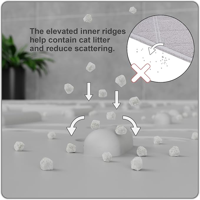 Cat Litter Mat, 23.5x16 Silicone Trapping Mat Ash Grey | for Kitty Litter Box, Easy Clean, BPA Free Rubber, Center Litter Collection, Easy Pour-Back, Waterproof, Odor-Resistant
