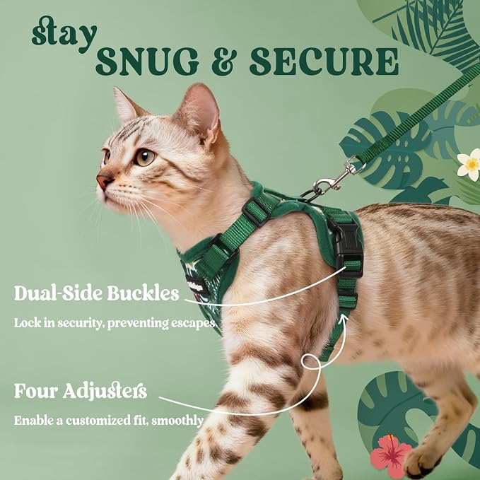 rabbitgoo Cat Harness and Leash Set, Escape Proof Vest, Rainforest Green | Soft Breathable Mesh, Easy Adjustable Fit, Snap Buckles, Sturdy Clip, Reflective Strips, for Kittens & Small Cats Walks, Xxs