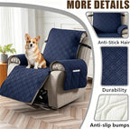 100% Waterproof Recliner Chair Cover, Non-Slip Washable Recliner Slipcover with Elastic Straps & Side Pocket, Stay in Place Furniture Protector for Dogs Cats Kids (Navy Blue, 23)