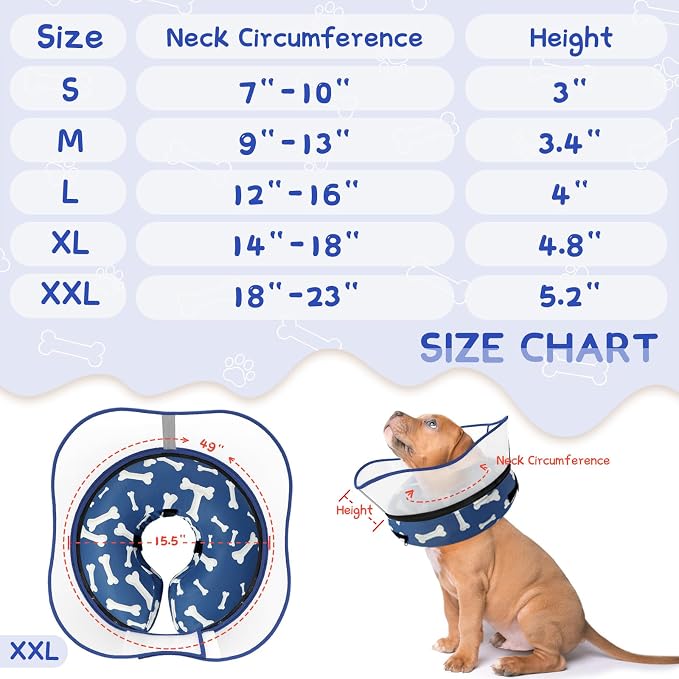 Supet Raised Inflatable Dog Cone Collar to Stop Licking, Soft Dog Cone Alternative After Surgery, Pet Neck Donut Collar for Small Medium Large Dogs
