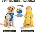 2-in-1 Dog Harness with Built-in Raincoat, Waterproof Packable Dog Rain Jacket, Reflective Adjustable Dog Rain Coat with Leash Portal, Royal Blue Harness/Bright Yellow Raincoat, Medium