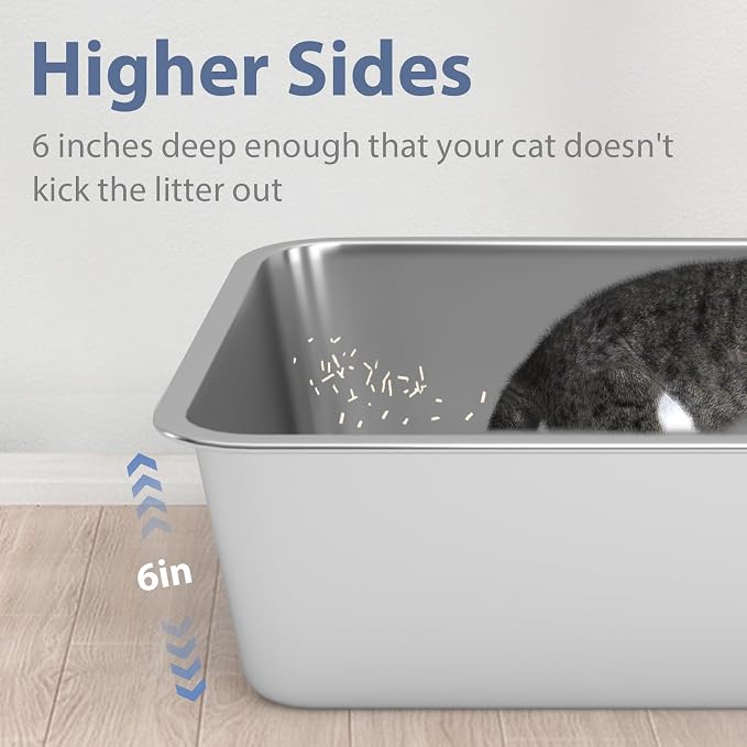WENBOKMIN Stainless Steel Litter Box - Cat Litter Box Easy to Clean, Never Absorbs Odor, Stains, or Rusts - Silver (17.7" L x 13.5" W x 6" H)