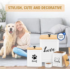 Jingmore Metal Dog Treat Containers Set of 3 with Bamboo Lids and Spoon Airtight 7+3+2 lbs Dog Food Snack Jars with DIY Labels Big Pet Cookie Storage Jar for Kitchen Counter(White,Modern)