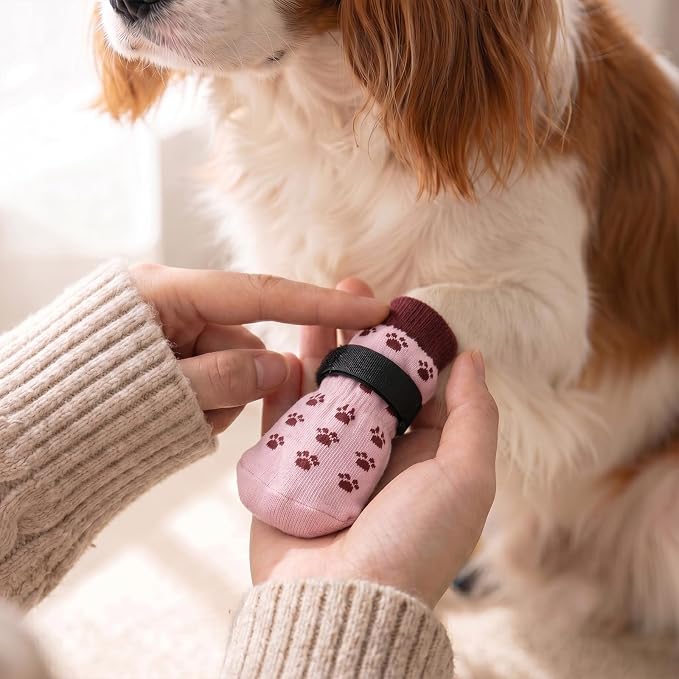 Dog Shoes for Hot Pavement, Breathable Dog Booties to Prevent Licking Paws for Paw Protector Non Slip Puppy Grippy Socks & Paw Covers for Hardwood Floor (Pink, L)