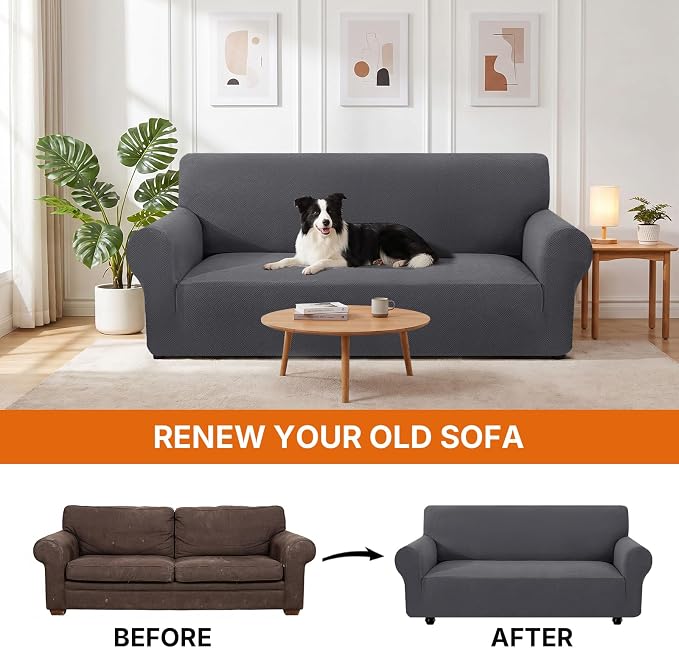 XINEAGE Stretch 2 Seater Slipcover, Non-Slip Pet Couch Cover,Light Gray | Washable Furniture Protector, Elastic Bottom, Dogs & Cats Friendly, Scratch-resistant, Fast Setup, High Elasticity