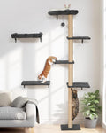FUKUMARU Cat Wall Shelves Set, 70 inch Wall Mounted Tree, Grey | Kitten Scratching Post with Soft Cushion Perch, Space Saving Climbing Wall Furniture for 16 Inch Drywall