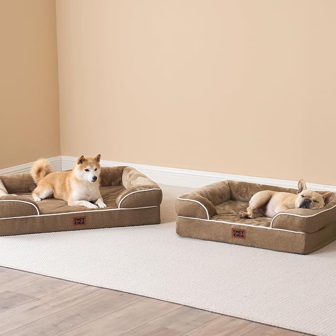 EHEYCIGA Orthopedic Dog Beds Large Sized Dog, Waterproof Washable Pet Bed | Non-Slip Bottom and Egg-Crate Memory Foam XL Dog Couch Bed with Washable Removable Cover, Camel