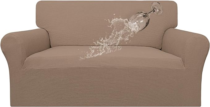 Easy-Going 100% Waterproof Oversized Loveseat Cover, Couch Cover for Sofa | Dual Waterproof Sofa Cover, Stretch Jacquard Sofa Slipcover, Leakproof Furniture Protector for Kids Pets Dog, Camel