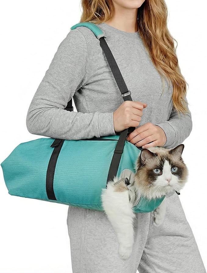 Cat Carrier Pouch, Soft Cat Grooming Restraint Bag for Vet Visits, Nail Trimming,Dental Care & Medication, Comfortable Cats Carry Bag with Bottom Support for Car Travel,Green S(4-10lbs)