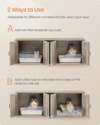 Feandrea Double Cat Litter Box Enclosure, Modern Litter Box Furniture Hidden for 2 Cats, Front Entry, Cat House, Side End Table, TV Stand, 59 x 19 x 19.5 Inches, Heather Griege UPCL010G01