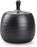 Kitchen Canisters Ceramic Storage Jar with Silicone Airtight Lid Black | Retro Style High Quality Ceramic Food Storage Jar Roud Shape for Tea, Coffee, Nuts, Herb, Spice, Sugar