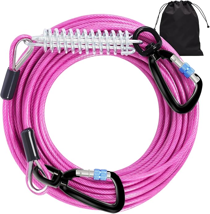 Snagle Paw Dog Tie Out Cable 30FT-1000LBS Break Strength,Heavy Duty Dog Leads for Yard with Shock Absorbing Spring & Swivel Hook,Long Leash Cable for Outdoor Tethering,Dog Line for Small Large Dogs