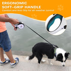 ILOMAX 360° Tangle-Free Retractable Dog Leash Built-in Waste Bag Dispenser Under Handle 2 Rolls Poop Bags Included Heavy Duty Tape Leash for Dogs up to 50kg Carry Pouch Included (White, XL)