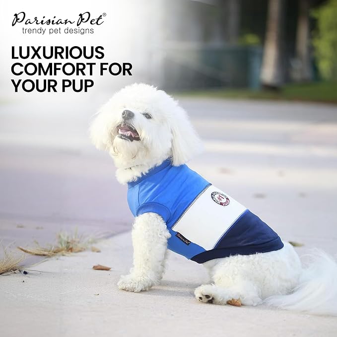 Parisian Pet World Champion Dog Tank Top - Breathable Cotton Pet Apparel - Blue Puppy Clothes - Lightweight Doggie T Shirts for Dogs - Comfortable Sporty Dog Clothes - Summer Shirts for Small Dogs