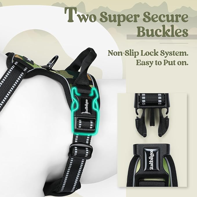 rabbitgoo Dog Harness, No Pull for Small Dogs with 2 Leash Clips, Pet Vest | No Choke with Handle, Adjustable Soft Padded, Reflective, Easy Control for Walking, Green Mountain, Small