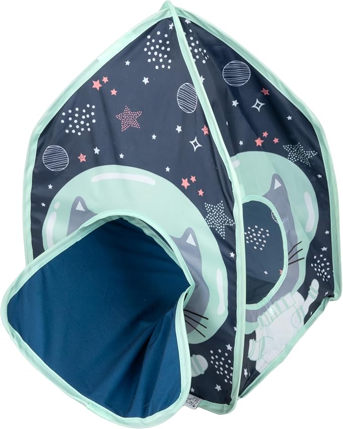 Kitty City Galactic Pop-Up Cat Play House, Collapsible Indoor Cat Hideout with Peekaboo Openings, Lightweight Foldable Kitty Cube for Play & Lounging