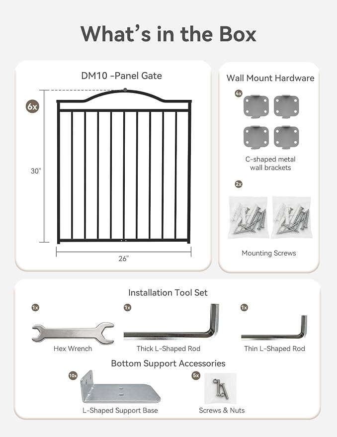 No Pawblems Full Metal Free Standing Dog Gate with Door, 30'' Tall Foldable Freestanding Pet Gate for Indoor & Outdoor, Up to 156 Inch Extra Wide Dog Fence for Doorways, Stairs, Deck, Yard - Black