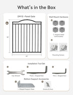 No Pawblems Full Metal Free Standing Dog Gate with Door, 30'' Tall Foldable Freestanding Pet Gate for Indoor & Outdoor, Up to 156 Inch Extra Wide Dog Fence for Doorways, Stairs, Deck, Yard - Black