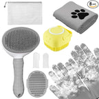Dog Grooming Kit for Shedding – 8-Piece Pet Grooming Supplies with Deshedding Brush, Bath Gloves, Towels & Silicone Toothbrush | Ideal for Dogs, Cats, Small and Large Pets (Gray)