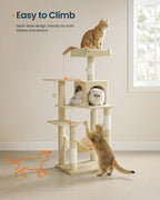 SONGMICS HOME Cat Tree for Indoor Cats, Multi-Level Cat Tower with Sisal Scratching Posts, Hammock and Condo, Beige